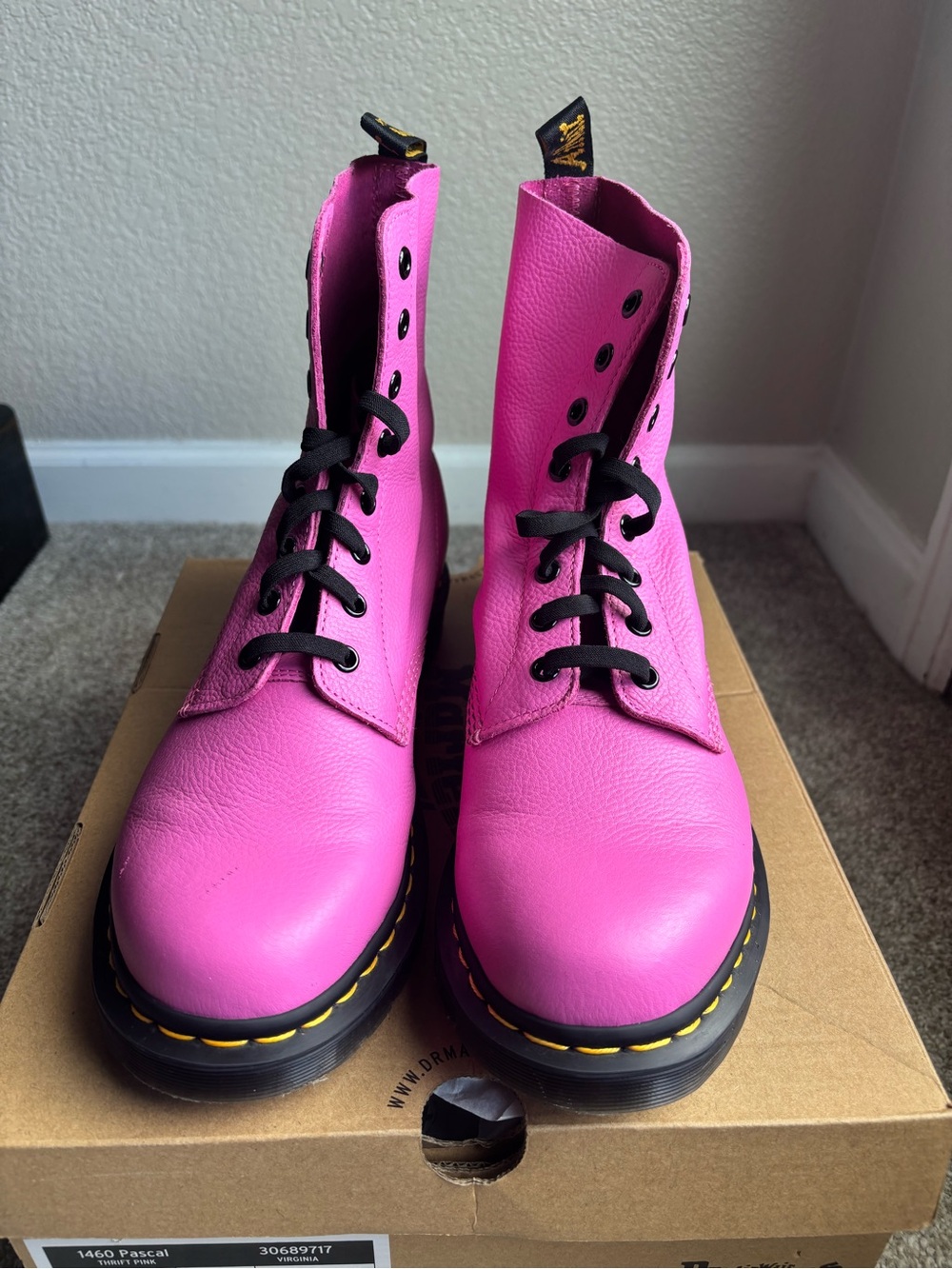 Dr. Martens 1460 Pascal Pink Leather Lace-Up Combat Boots. Womens size 11